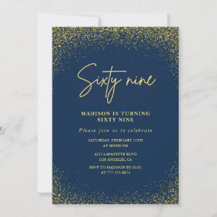 Elegant Glam Navy Gold Glitzer 69. Geburtstag Einladung