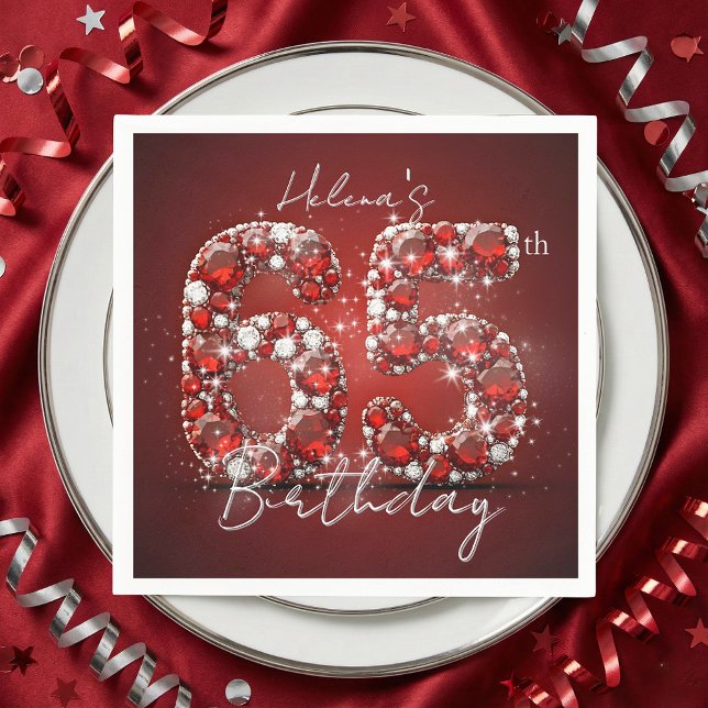 Elegant Glam Ruby Red Gemstones 65th Birthday Serviette (Von Creator hochgeladen)