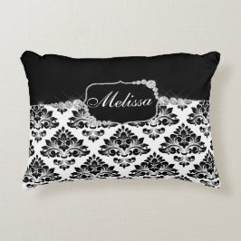 Elegant Glam Schwarz-weiß Damask Diamonds Dekokissen
