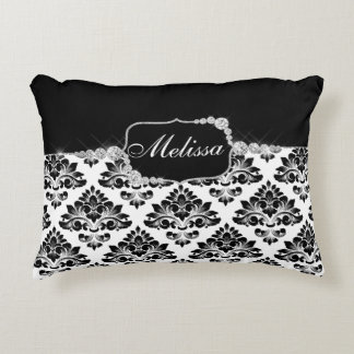 Elegant Glam Schwarz-weiß Damask Diamonds Dekokissen
