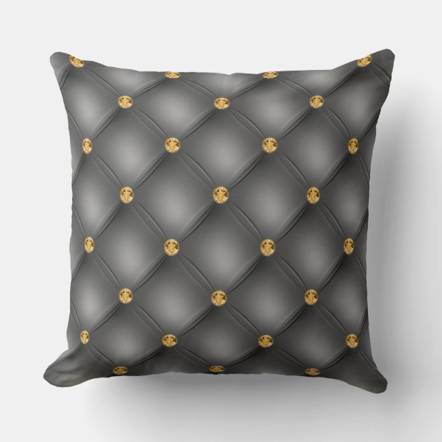 Elegant Glam Tufted Gold Diamond Steel Grau Kissen (Vorderseite)