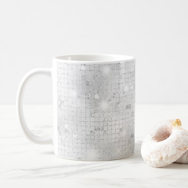 Elegant Glam White Silver Glitz Sparkle Kaffeetasse (Mit Donut)