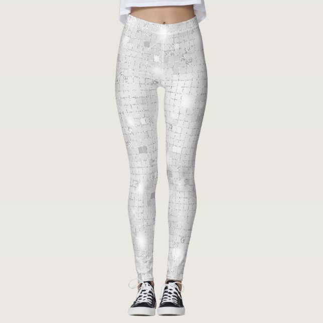 Elegant Glam White Silver Glitz Sparkle Leggings (Vorderseite)