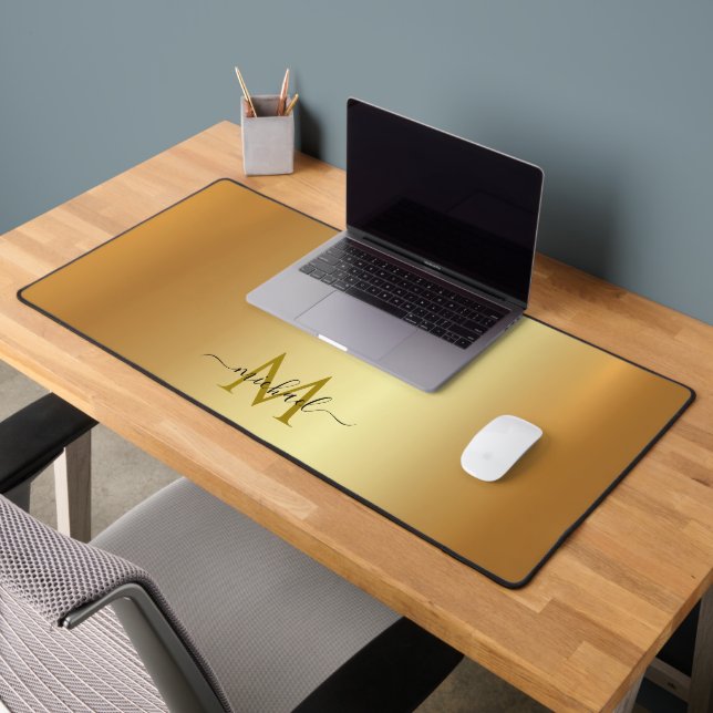 Elegant Glamour Gold Custom Name Monogram Schreibtischunterlage (Büro 2)