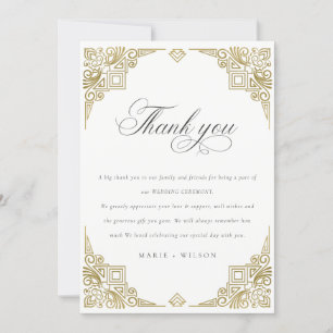 Elegant Glamourös Gold Art Deco Verziert Hochzeit Dankeskarte