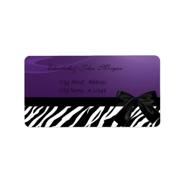 Elegant glamourös stilvoll, Lila, Zebra Print Adressaufkleber (Vorne)