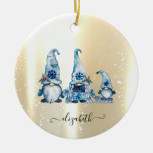 Elegant Glänzend,Unechtes Gold,Blau Gnome Keramik Ornament