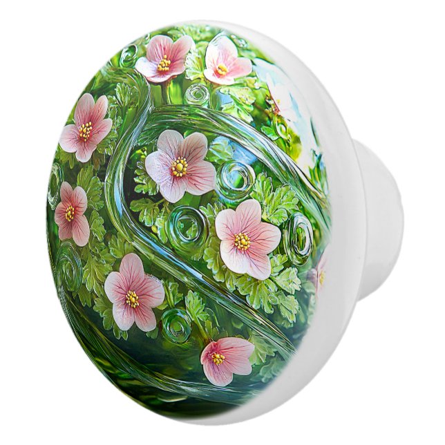 Elegant Glass Orb Pink Flowers Greenery  Keramikknauf (Rechts)