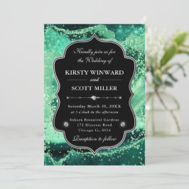 Elegant Glitter Agate Green & Silver Wedding Einladung