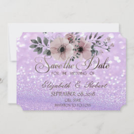 Elegant Glittery Bokeh Floral Save the Date