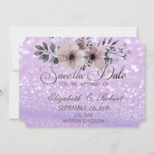 Elegant Glittery Bokeh Floral Save the Date
