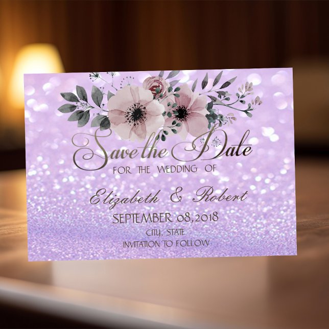 Elegant Glittery Bokeh Floral Save the Date (Von Creator hochgeladen)