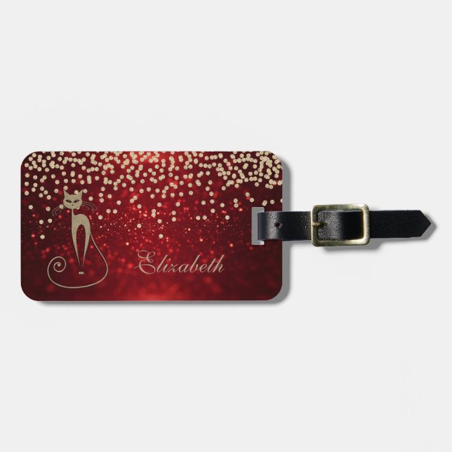 Elegant Glittery Bokeh Foil Confetty Diamond, Cat Gepäckanhänger (Vorderseite horizontal)