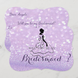 Elegant Glittery Bokeh, Silhouette Bridesmaid Card Einladung