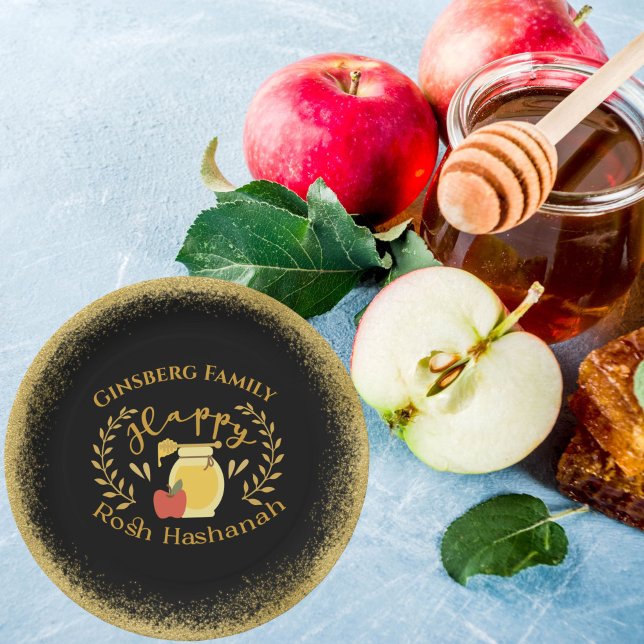 Elegant Glittery Gold Juwish Holiday Rosh Hashanah Pappteller (Von Creator hochgeladen)