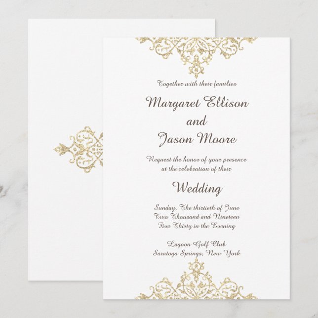 Elegant, Glittery Golden Wedding Einladung (Vorne/Hinten)