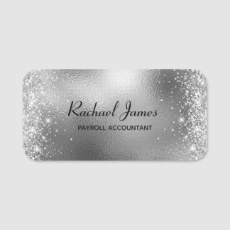 Elegant Glittery Silver Foil Name Tag Namensschild