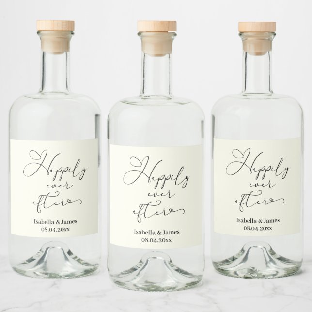Elegant glücklich je nach Hochzeit der Elfenbeinro Alkoholflaschenetikett (Flaschen)