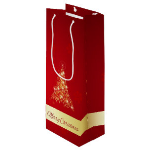 Elegant glühend fröhlicher Weihnachtsbaum Geschenktüte Für Weinflaschen