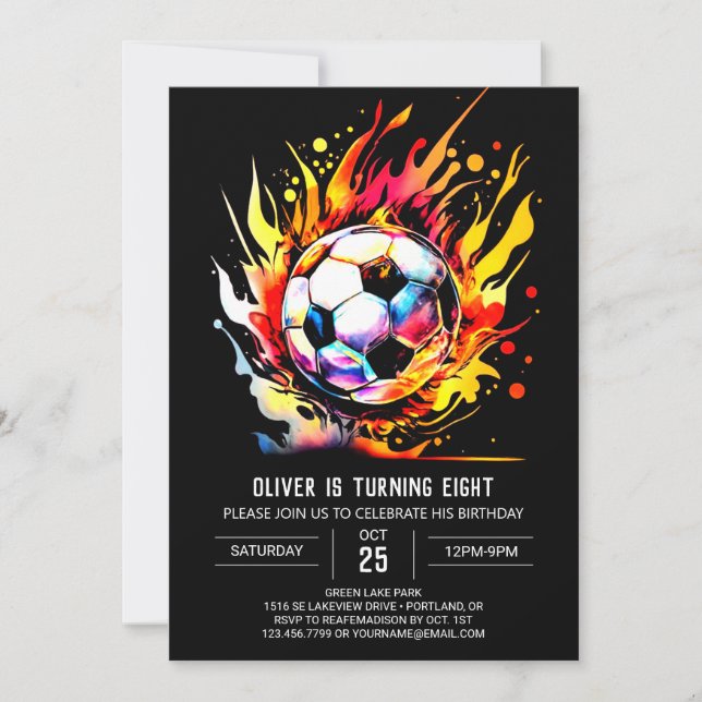 Elegant Goal Printable Soccer Birthday Einladung (Vorderseite)