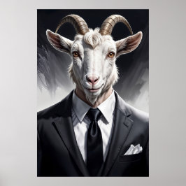 Elegant goat gentleman in formal portrait scene poster