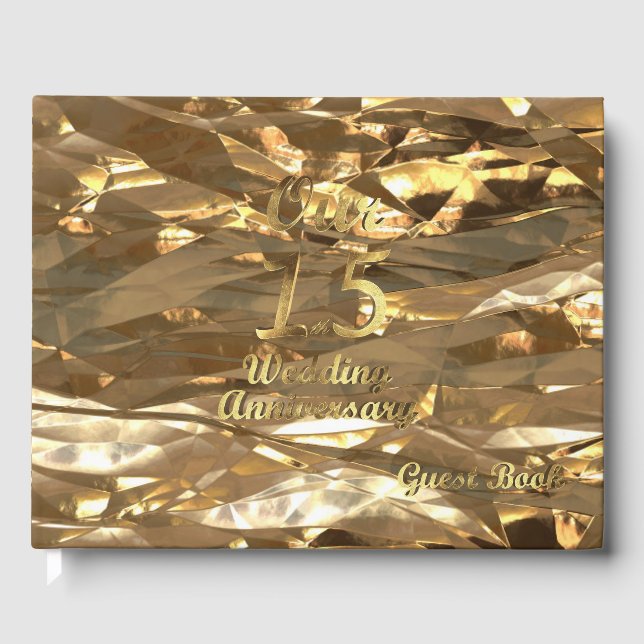Elegant Gold 15. Wedding Anniversary Gast Book Gästebuch (Vorderseite)