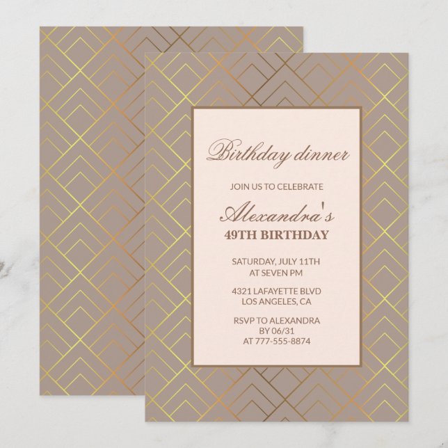 Elegant Gold 49. Geburtstag Einladungen Abendessen (Vorne/Hinten)
