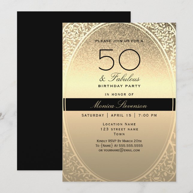 Elegant Gold 50. Geburtstag Einladung (Vorne/Hinten)