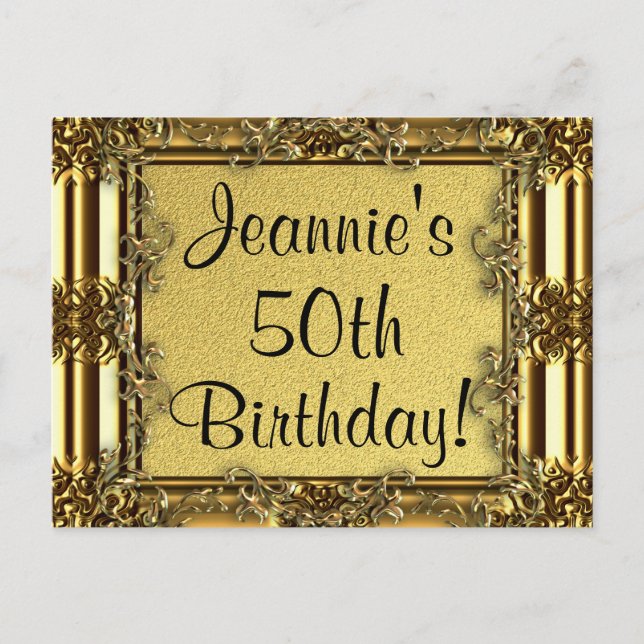 Elegant Gold 50. Geburtstag Einladung Postkarten (Vorderseite)