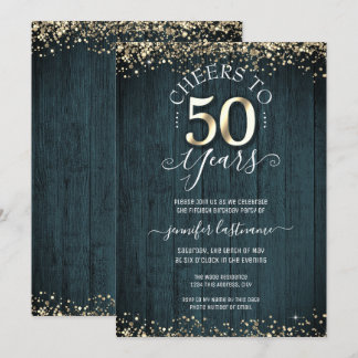 Elegant Gold 50. Geburtstag feierliche Einladung