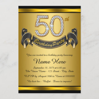Elegant Gold 50. Geburtstagsparty Einladung