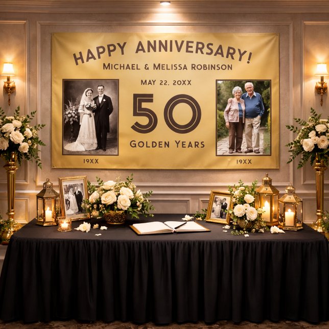 Elegant Gold 50. Hochzeitstag Banner (Banner displayed in an intimate restaurant setting.)