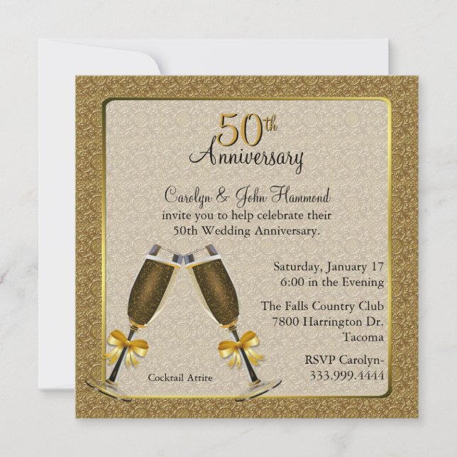 Elegant Gold 50. Hochzeitstag Einladung (Vorderseite)