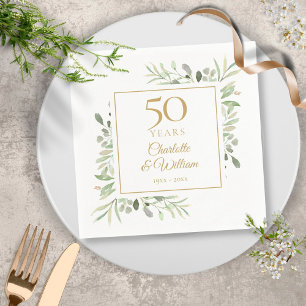 Elegant Gold 50 Jahre Jubiläum Grünfoliage Serviette