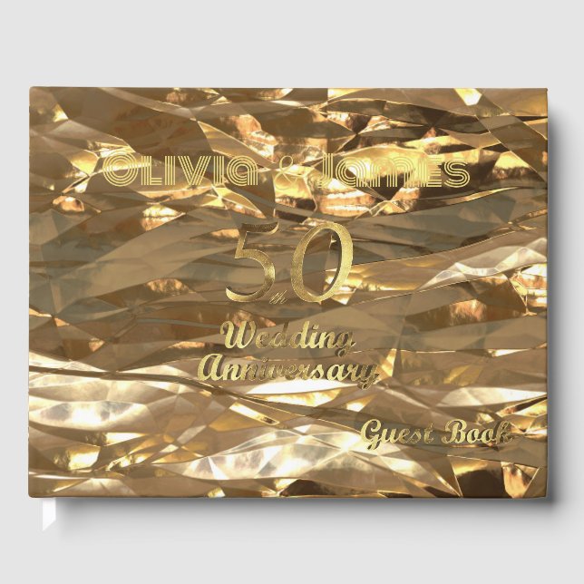 Elégant Gold 50th Mariage Anniversaire Livre d'inv (Recto)