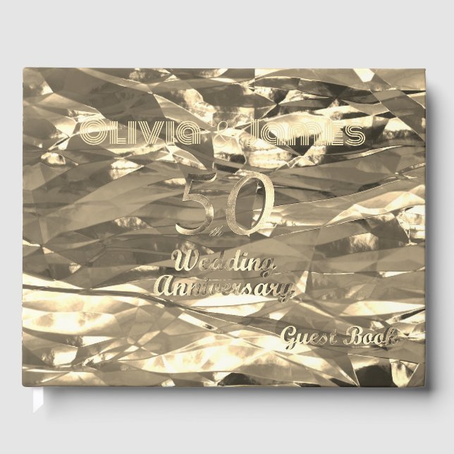Elégant Gold 50th Mariage Anniversaire Livre d'inv (Recto)