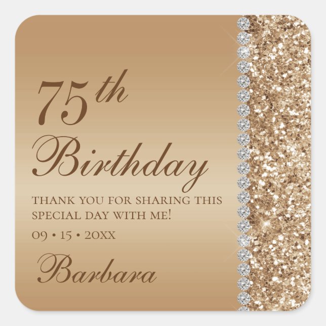 Elegant Gold 75. Geburtstag Vielen Dank Quadratischer Aufkleber (Vorderseite)