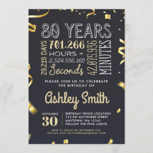 Elégant Gold 80th Birthday Invitation - 80 Years