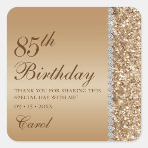 Elegant Gold 85. Geburtstag Vielen Dank Quadratischer Aufkleber