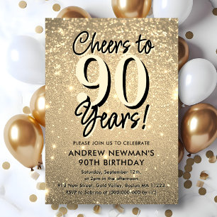 Elegant Gold 90. Geburtstag Einladung