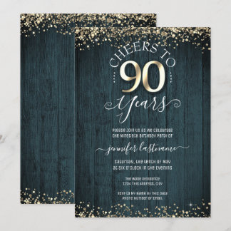 Elegant Gold 90. Geburtstag feierliche Einladung