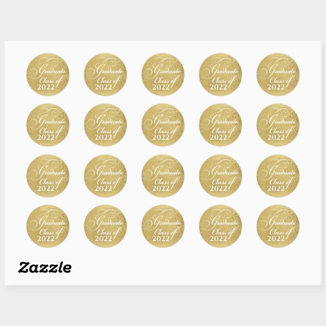 Elegant Gold Abschluss Class 2022 Vielen Dank Runder Aufkleber (Blatt)