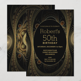 Elegant Gold Abstrakt 50. Geburtstag Einladung