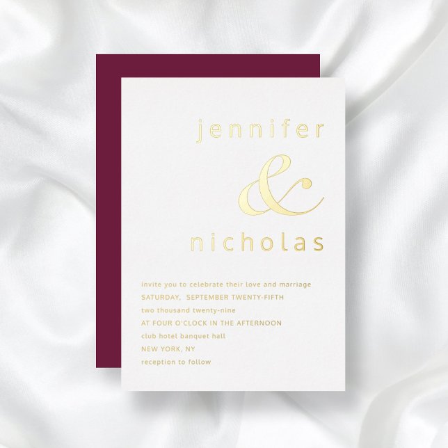Elegant Gold Ampersand Burgundy Wedding Folieneinladung (Elegant Gold Ampersand Burgundy Wedding Foil Invitation)
