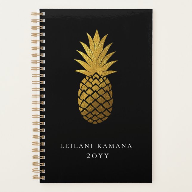 Elegant Gold Ananas | Schwarz Planer (Vorderseite)
