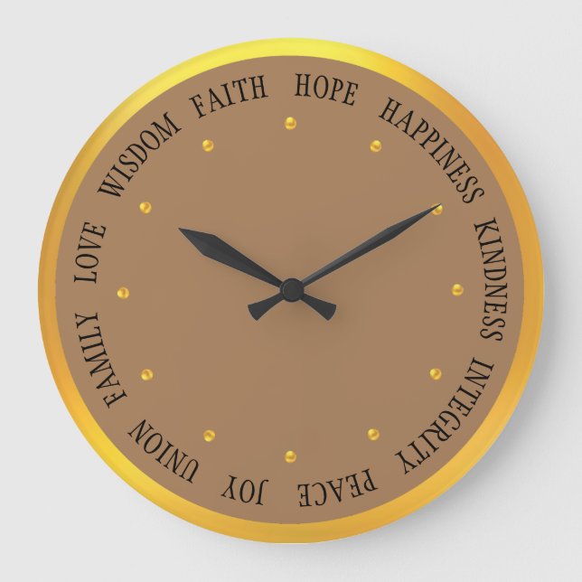Elegant Gold and Beige Good Vibes Große Wanduhr (Vorderseite)