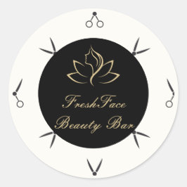 Elegant gold and black beauty salon runder aufkleber