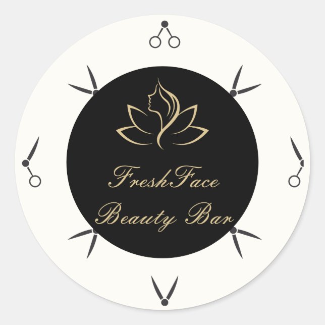Elegant gold and black beauty salon runder aufkleber (Vorderseite)