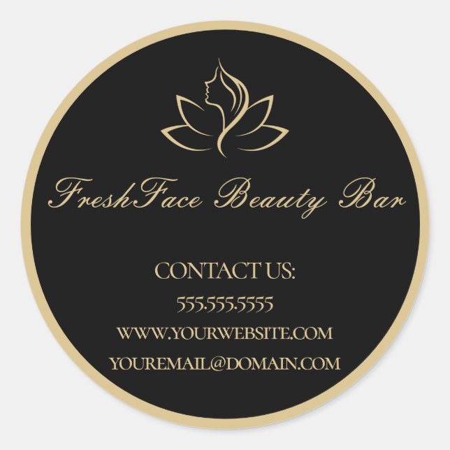 Elegant gold and black beauty salon runder aufkleber (Vorderseite)