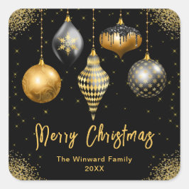 Elegant Gold and Black Ornament Christmas Quadratischer Aufkleber